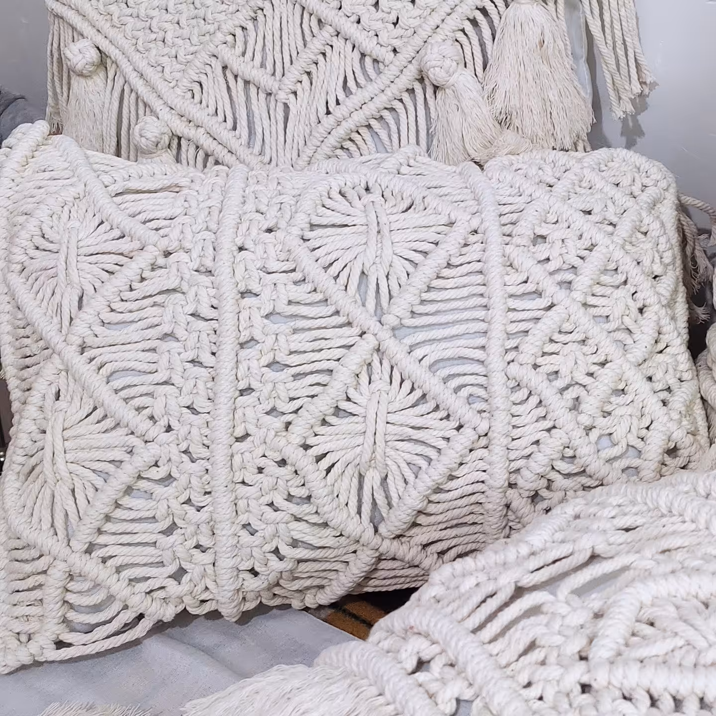 رویی کوسن مکرومه ای دستبافت