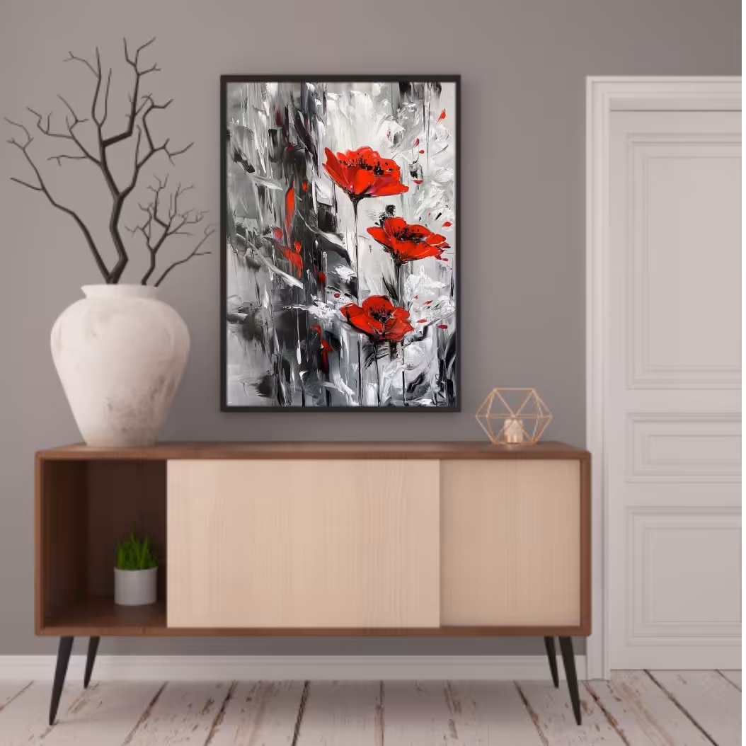 تابلو نقاشی رنگ روغن مدرن طرح گل سرخ 