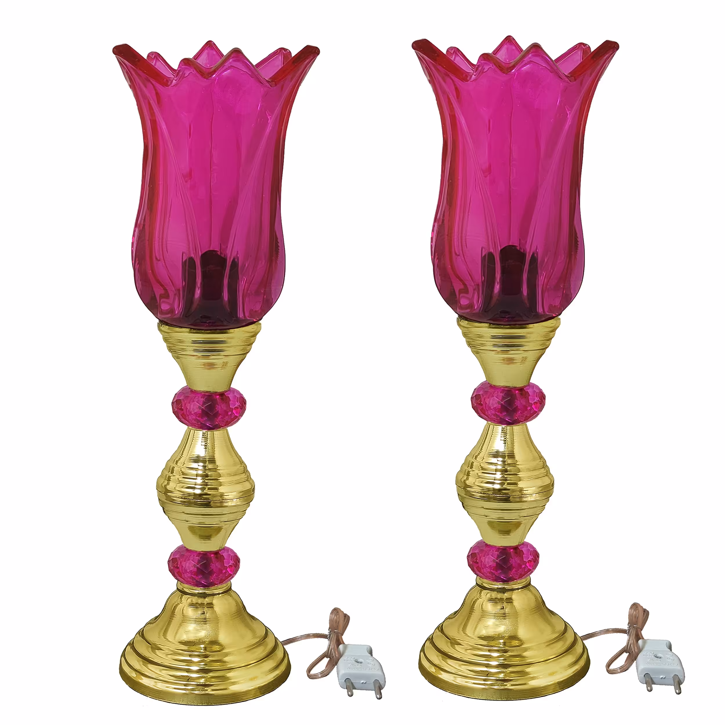 شمعدان آباژور لاله قلبی لامپ خور  دوتایی (رنگ صورتی)