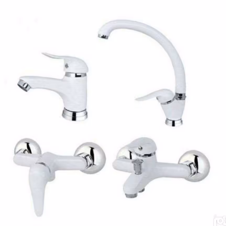 ست شیرآلات ساختمانی سفید کروم 