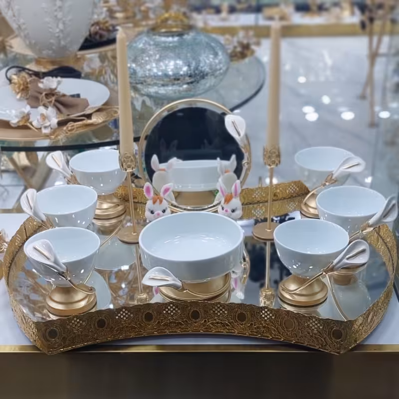 هفت سین گل شیپوری کاسه دار همراه با آینه و شمعدان  بدون سینی دکوراتیو و خرگوش ها