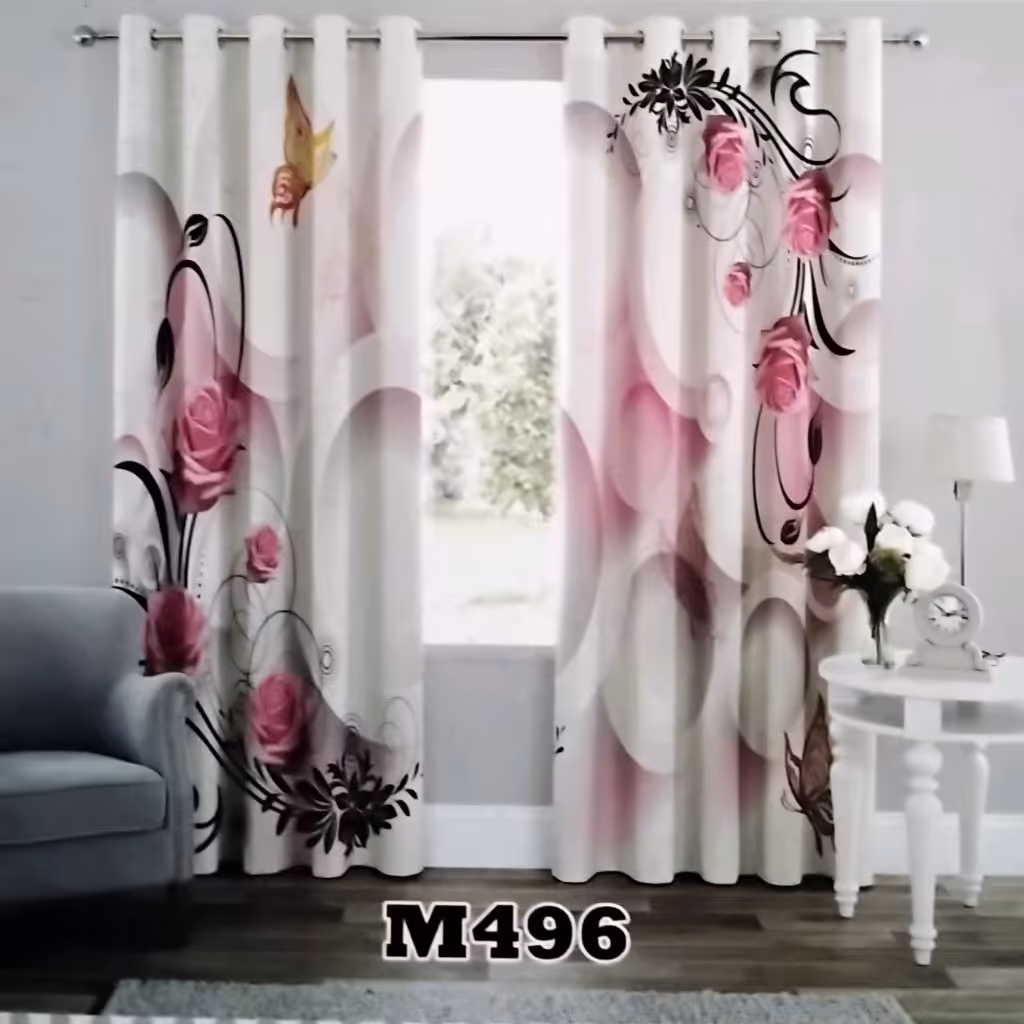 پرده چاپی پانچ  دو قواره  طرح گل  کد m496 (پس کرایه)