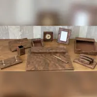 سرویس لوازم اداری رومیزی  10 تکه قائم- چوب و چرم - کد 810- قهوه ای و مشکی