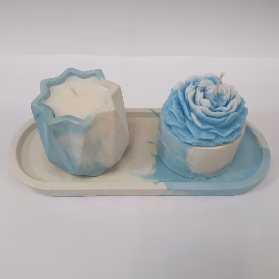 دکوراتیو اکسسوری بتنی سنگ مصنوعی و شمع (پارافین) رنگ ابرو بادی سفید آبی