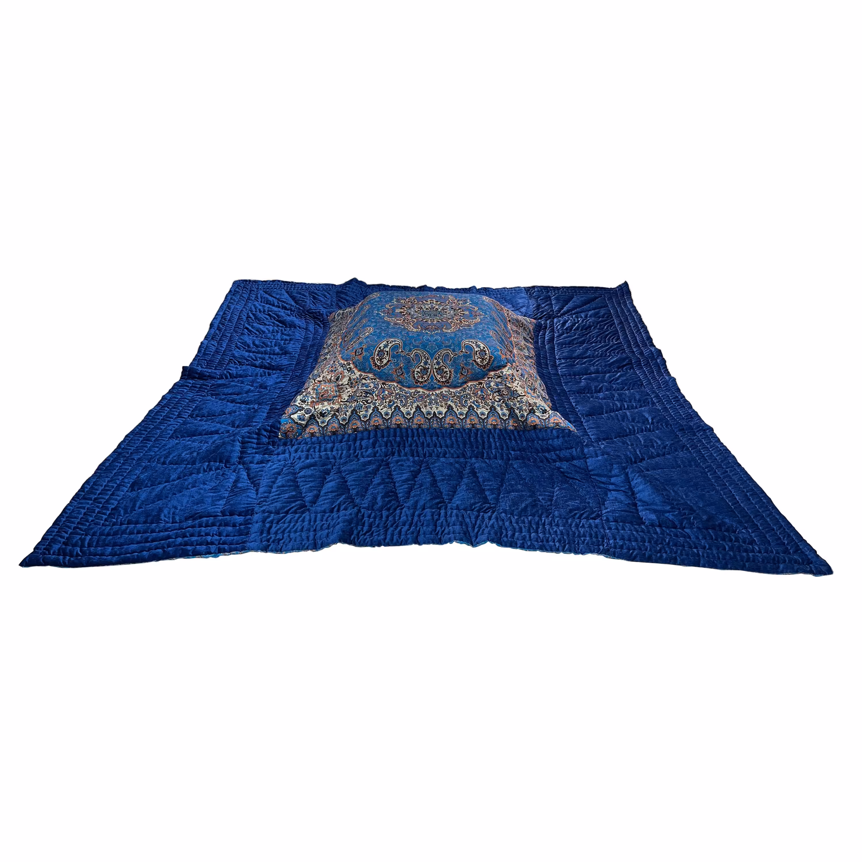 لحاف کرسی یلدایی لایکو طرح سالار دست دوز ترمه و مخمل رنگ آبی