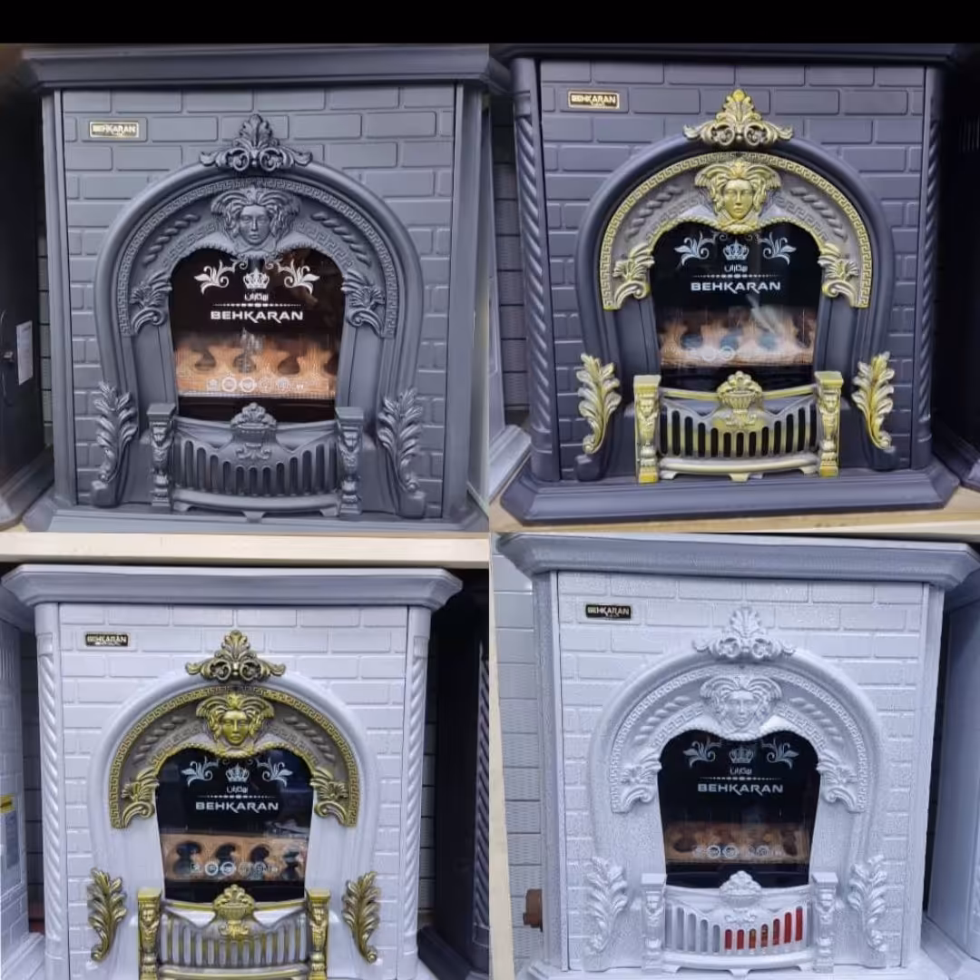 بخاری گازی بهکاران طرح شومینه مدل سناتور ظرفیت 30000-مشکی طلایی