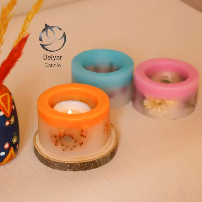 شمع فانوسی گلدار دورنگ