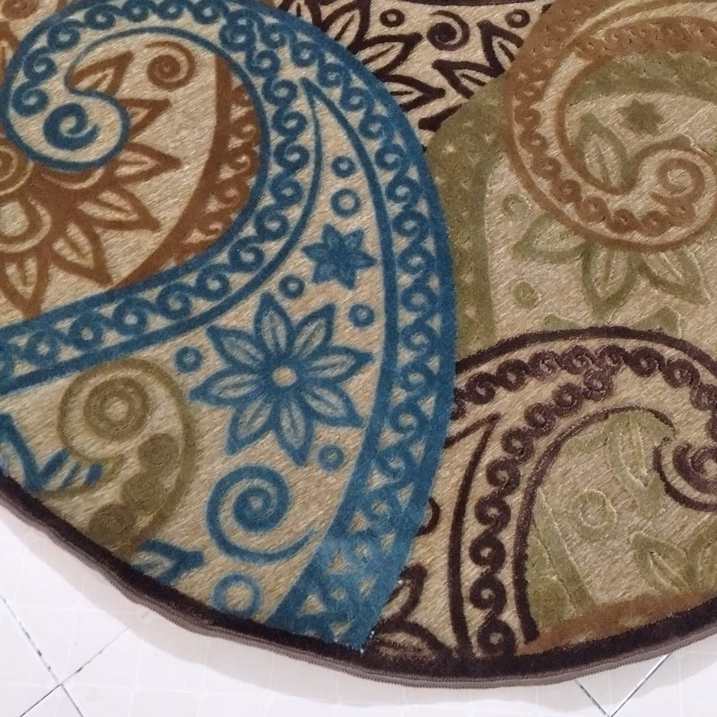 فرش شنل ابریشمی قطر 1.5 متر آبی طلایی