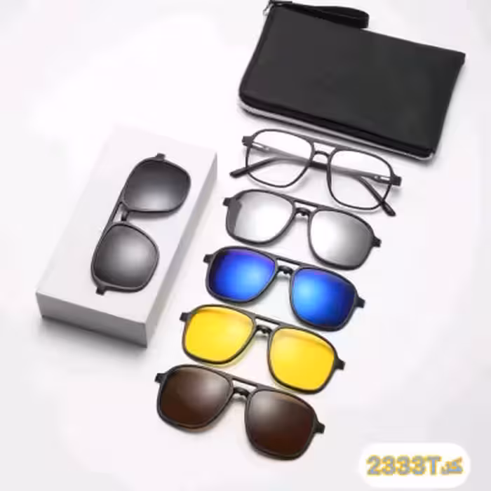 عینک طبی با 5 کاور آفتابی دسته سیم کشی شده مدل ریبن