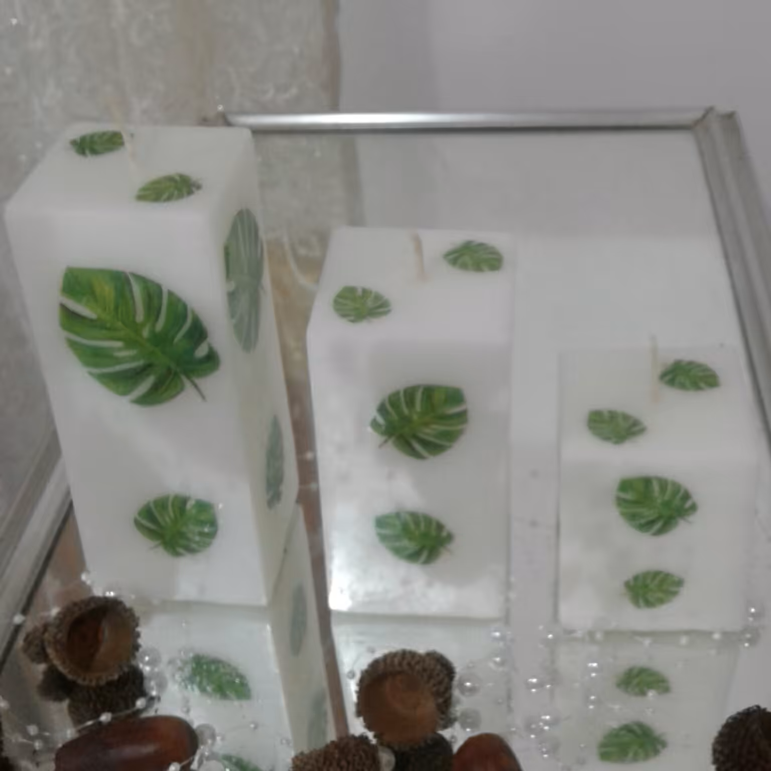 شمع مکعبی-خرید شمع- ست مکعبی برگ- هدیه- دکوری - تزیبنی