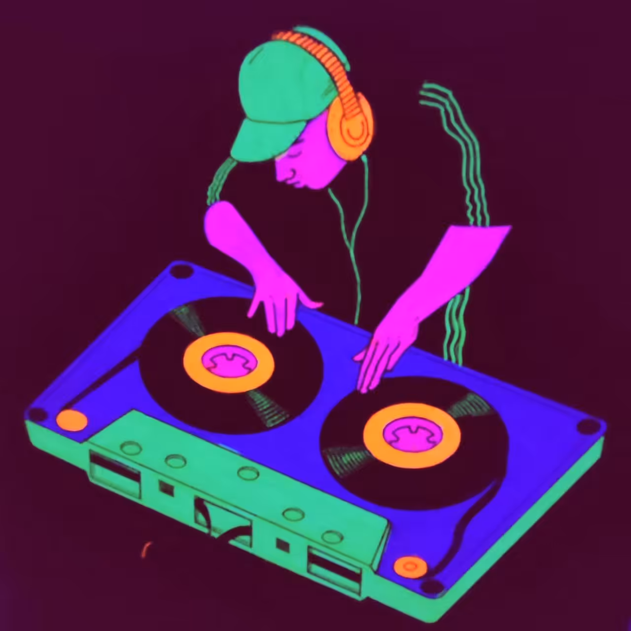 تابلو بلک لایت با طرح دی جی سایز 15 در 20 سانتی متر Blacklight