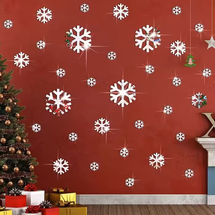 آینه دکوراتیو مولتی استایل طرح برف در دو رنگ طلایی و نقره ای، بسته 10 تایی