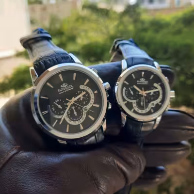 ساعت مچی ست مردانه و زنانه الگانس بند چرم