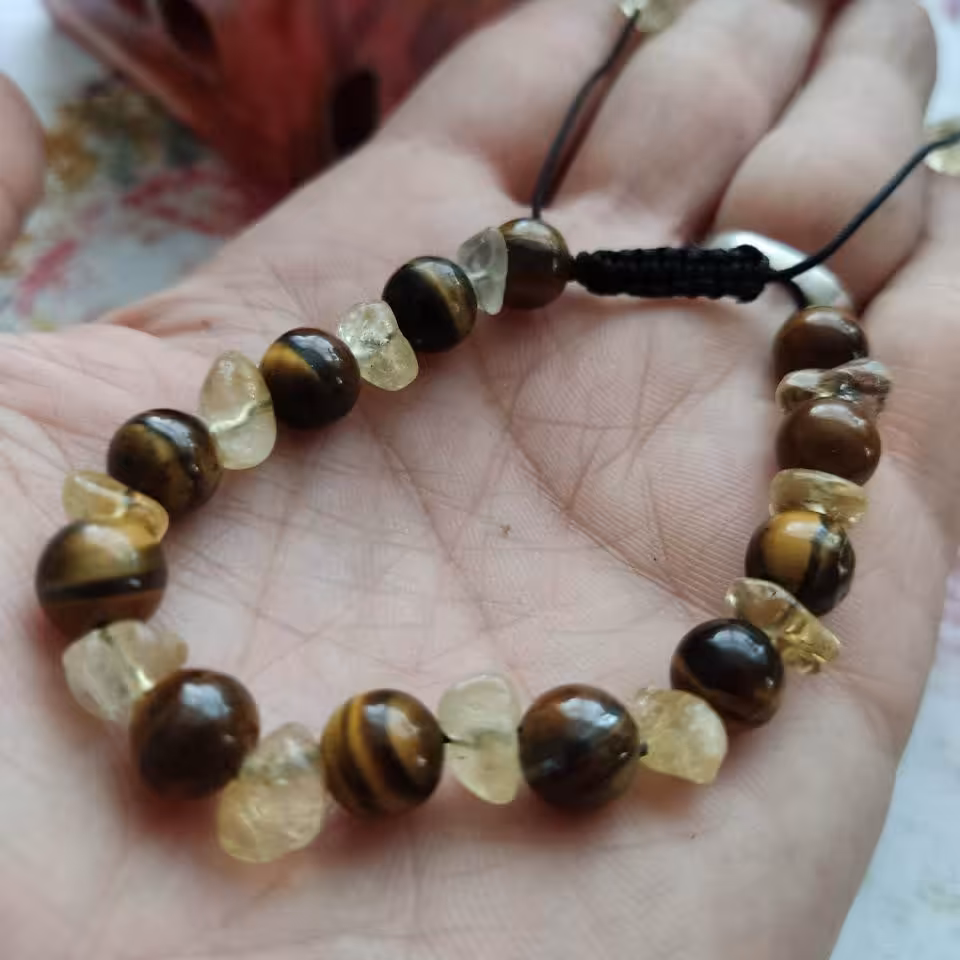 دستبند جذب ثروت (سنگ طبیعی سیترین و چشم ببر اصل)