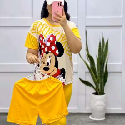 سه تیکه تیشرت وشلوار و شلوارک طرح دار راحتی