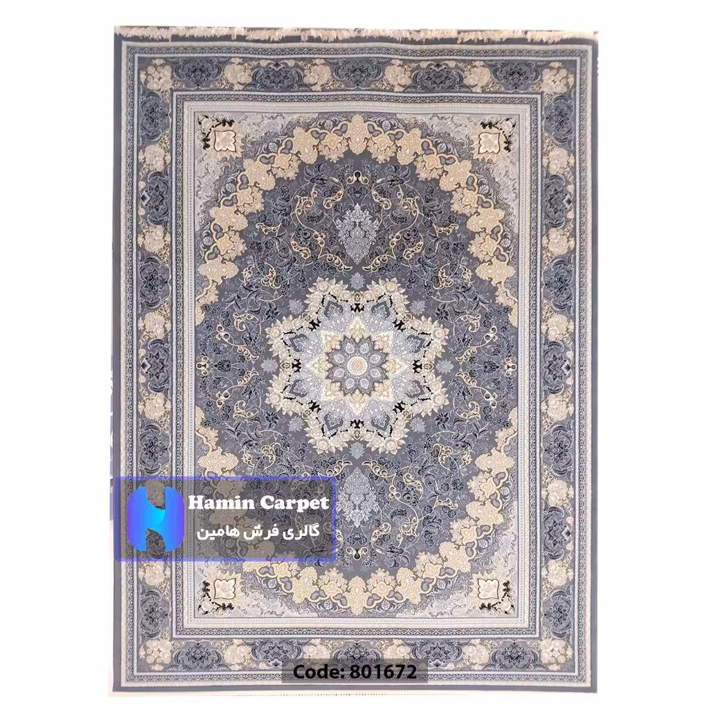 فرش 9 متری 700شانه تراکم 2550 نخ آکلریک رنگ زمینه متالیک کد AR801672