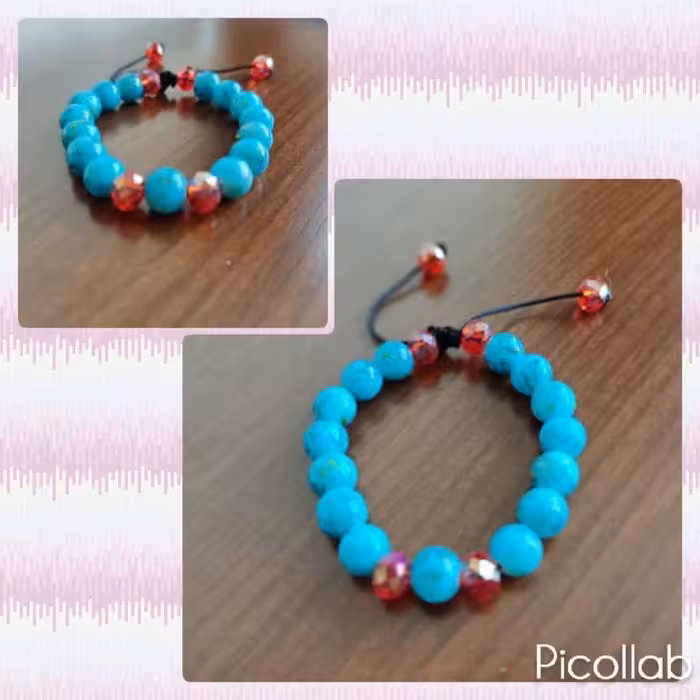 دستبند ترکیب مهره و دانه کریستال، رنگ آبی