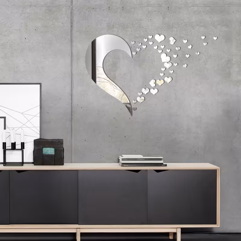استیکر دیواری قلب نقره ای پلکسی(برچسب اتاق خواب)(مولتی استایل)