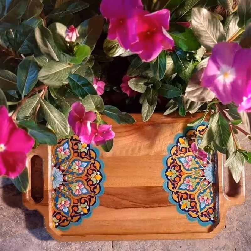 سینی چوبی مستطیل دسته دار