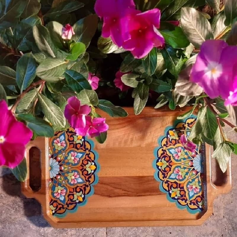 سینی چوبی مستطیل دسته دار