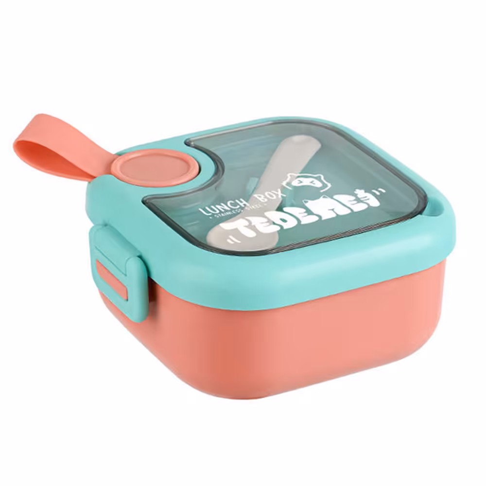لانچ باکس استیل 750 میلی لیتر کودک با قاشق و قیچی Tedemei