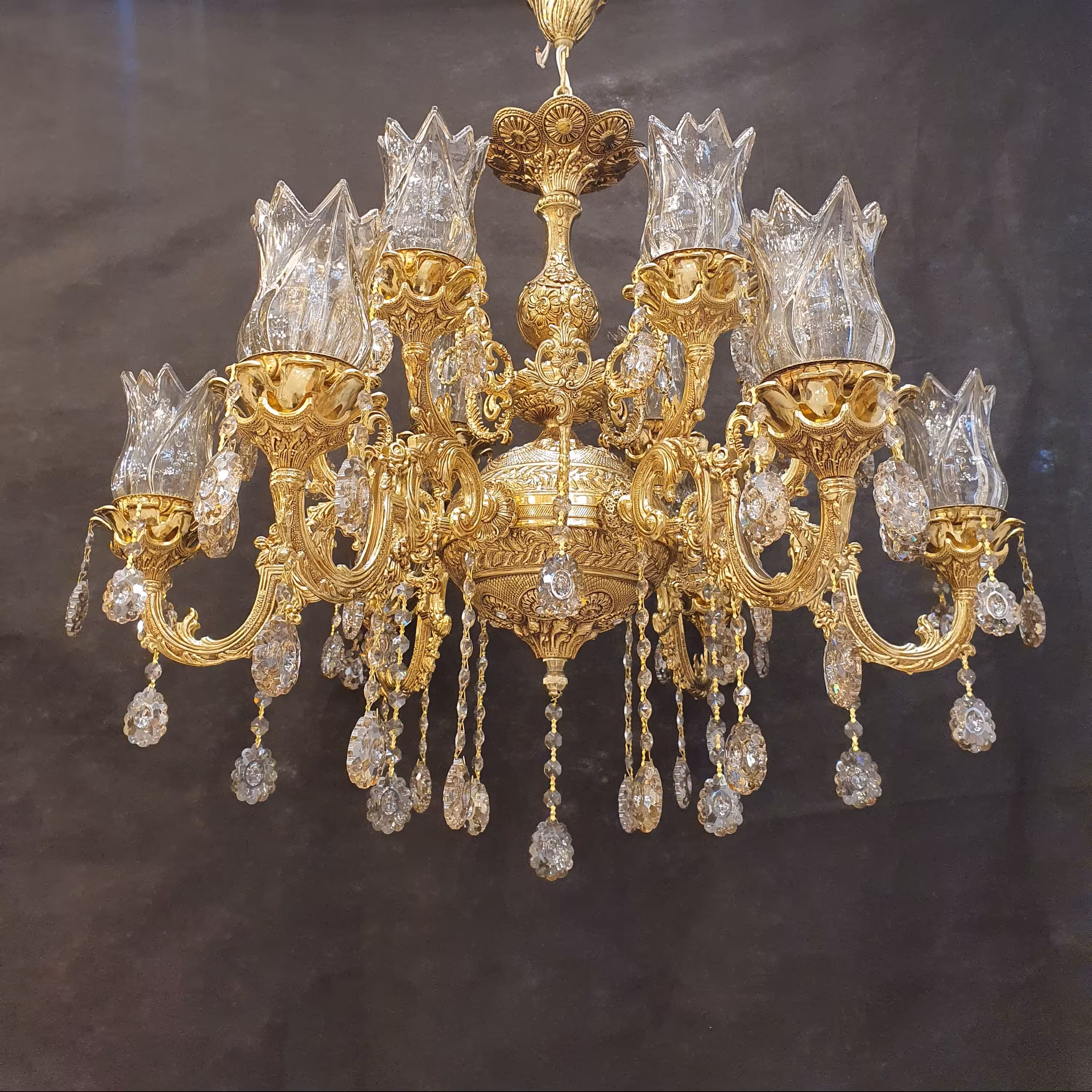 لوستر 12 شعله دوگل طلایی