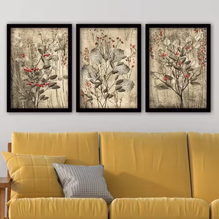 تابلو دکوراتیو بوته گل مجموعه 3 عددی