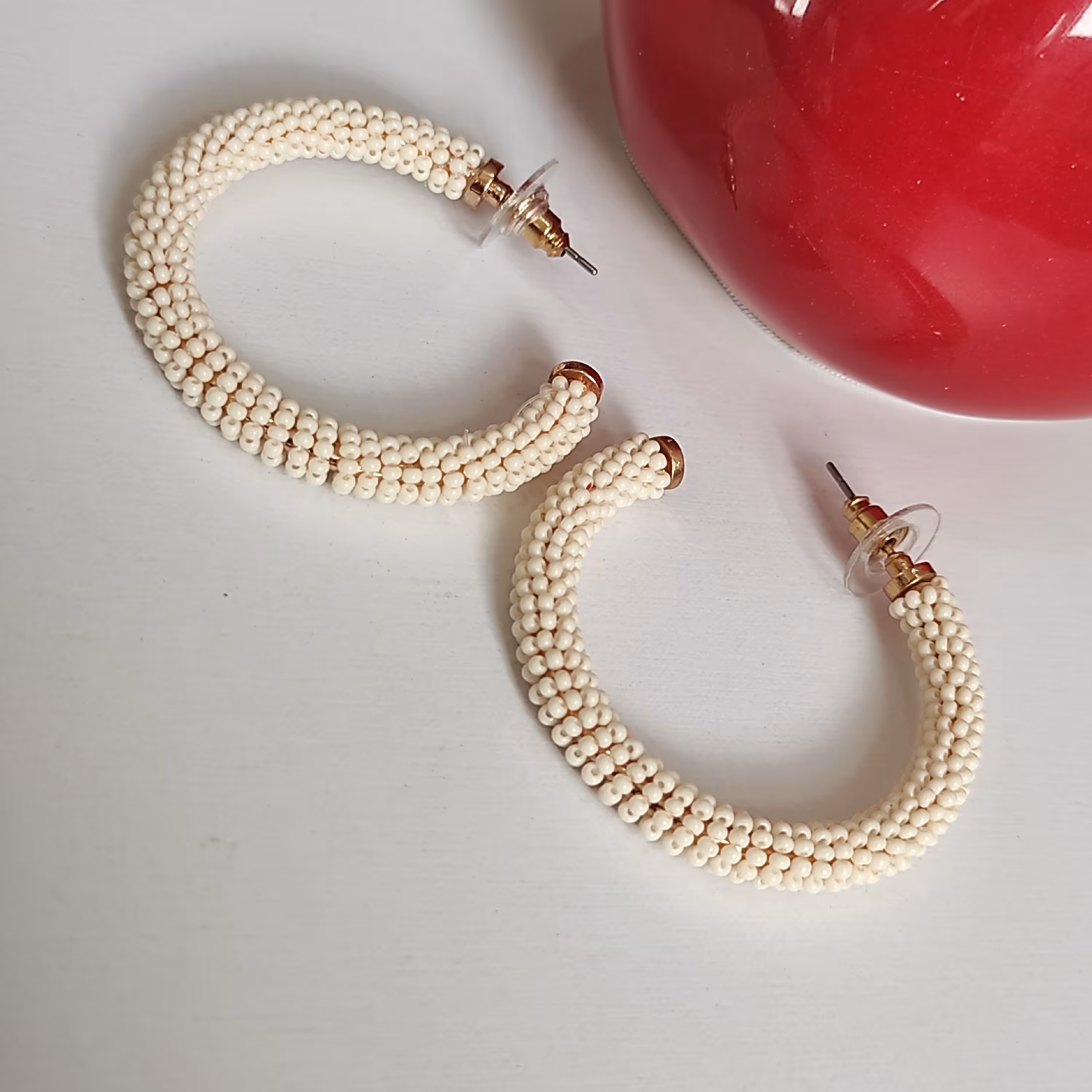 گوشواره حلقه ای مهره ای رنگ ثابت و ضدحساسیت 