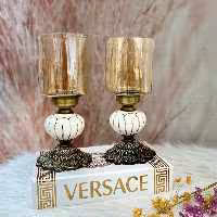 شمعدان جفتی سرامیکی پایه انتیک 