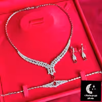 سرویس نقره زنانه پرکار تک نگین یاقوت باعیار 925 و آبکاری طلا سفید