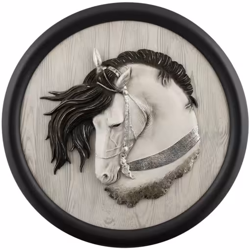 تابلو دست ساز پلی رزین فریم چوبی طرح اسب طوسی مدل BROOS کد PH-3008-NEW