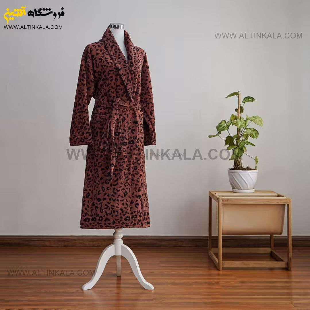 حوله پالتویی برق لامع طرح لئوپارد قهوه ای سایز 135