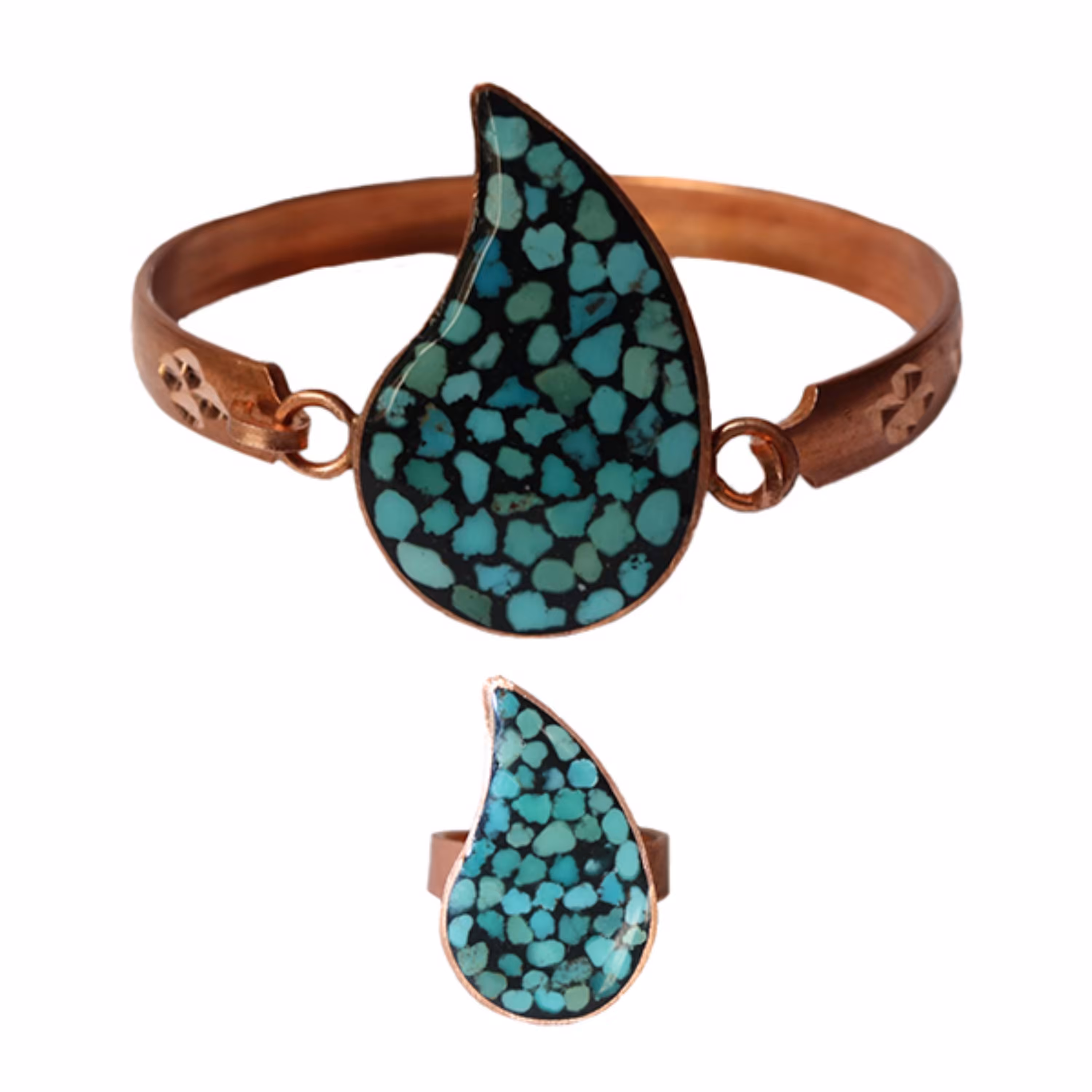 نیم ست دستبند و انگشتر فیروزه کوب بته جقه کد JW245