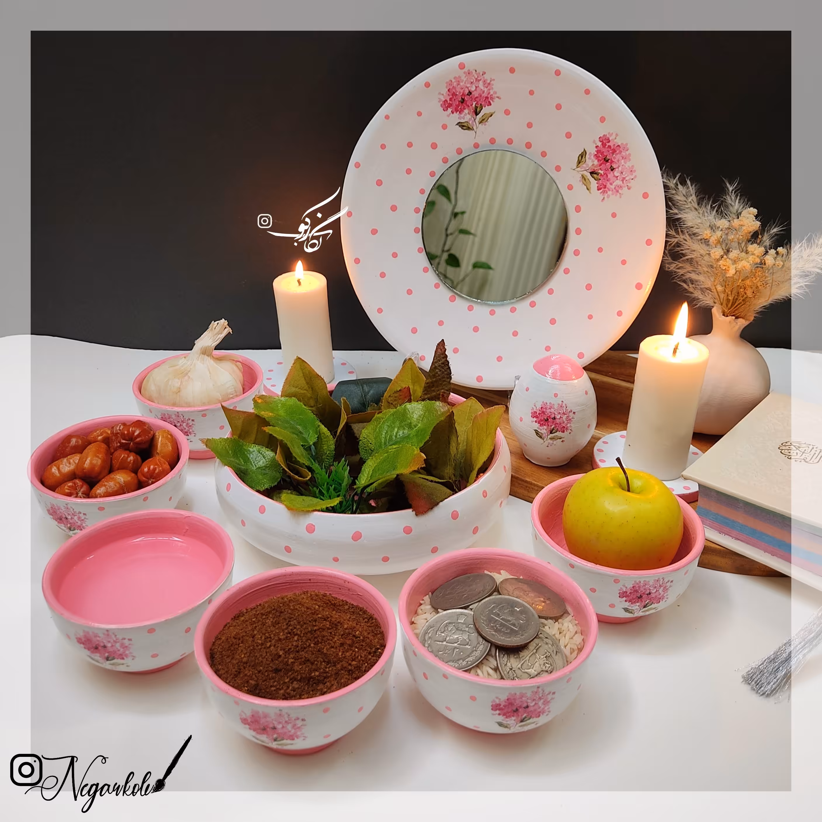 هفت سین سفالی زیبا مناسب برای هدیه عروس قابل اجرا در رنگ دلخواه 