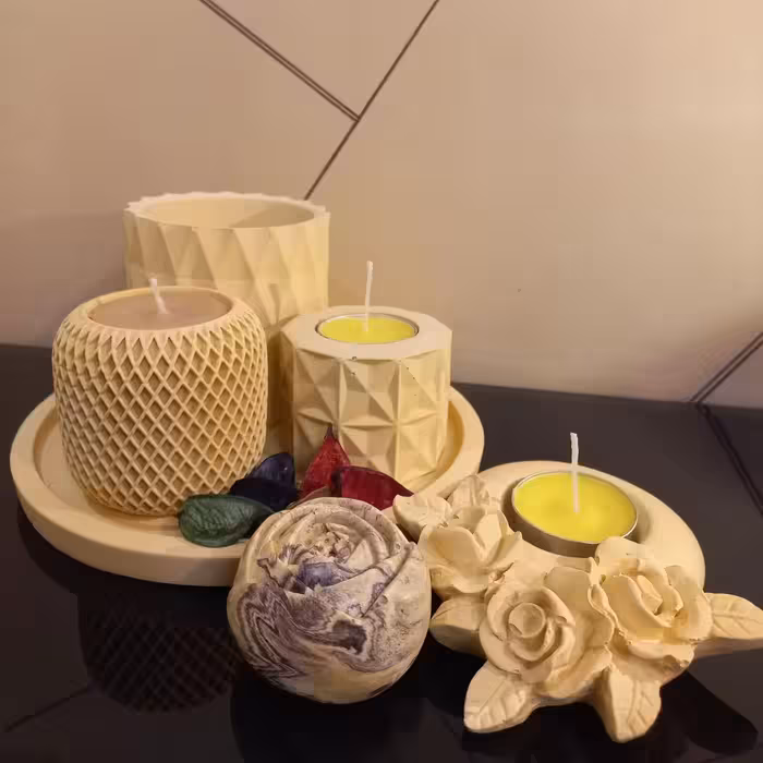 ست گلدان و جاوارمری تک رنگ سنگ مصنوعی