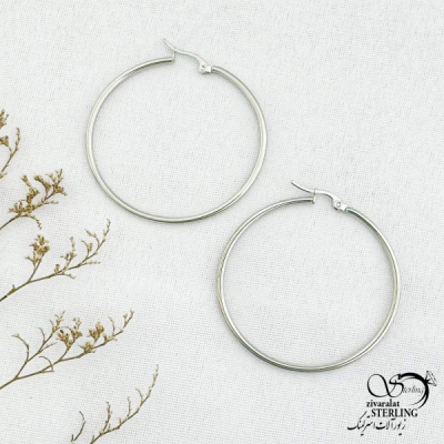 گوشواره حلقه ای سفید مارک استیل کد 12894