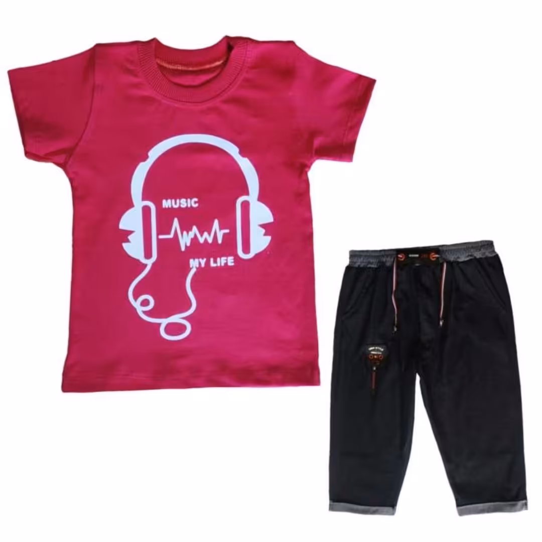 ست تی شرت و شلوارک پسرانه مدل هدفون کد 143