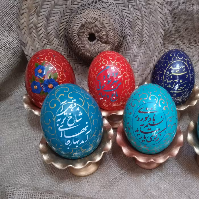 تخم شتر مرغ رنگی نوروزی خطاطی ونقاشی شده