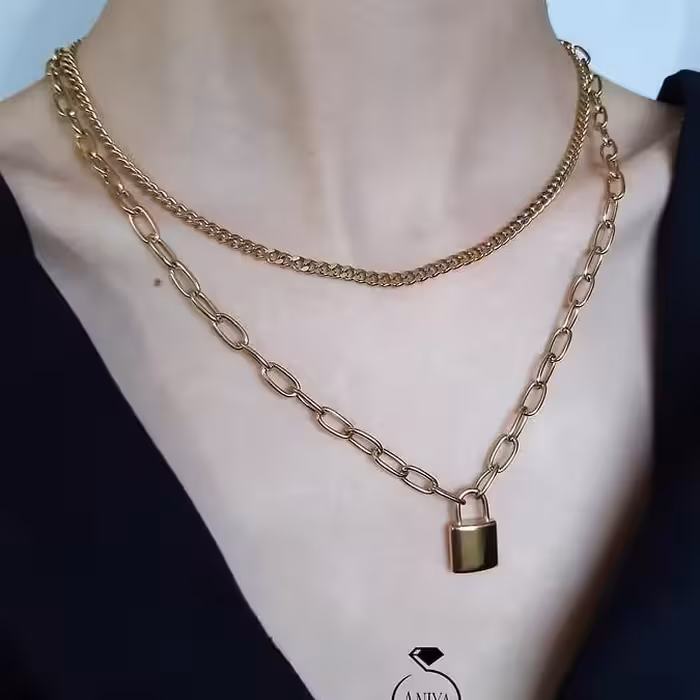 گردبند دوردیفه طلایی برند استینلس استیل