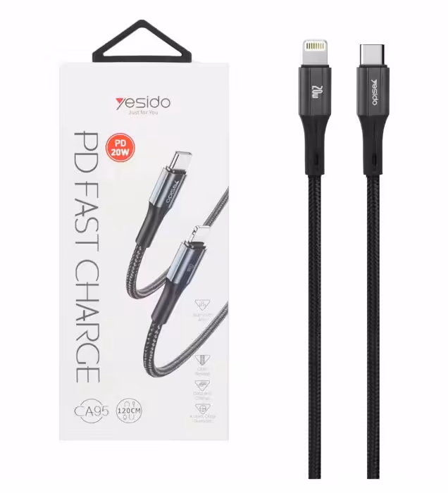 کابل شارژ PD و فست 1.2 متری یسیدو تایپ سی به لایتنینگ مدل CA95