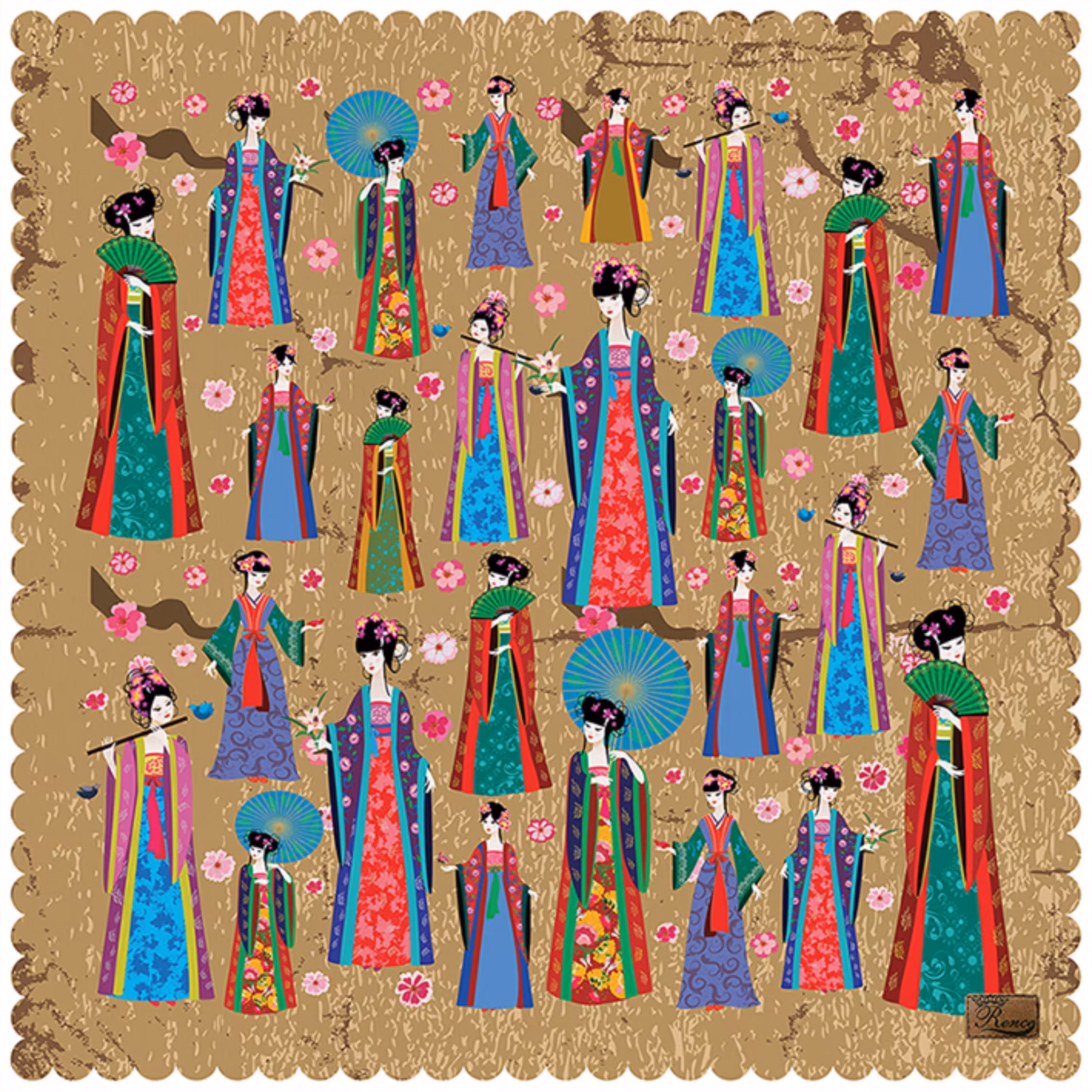 رومیزی مخمل طرح ژاپنی سایز 90 در 95 مدل T1-157 شرکت رنس