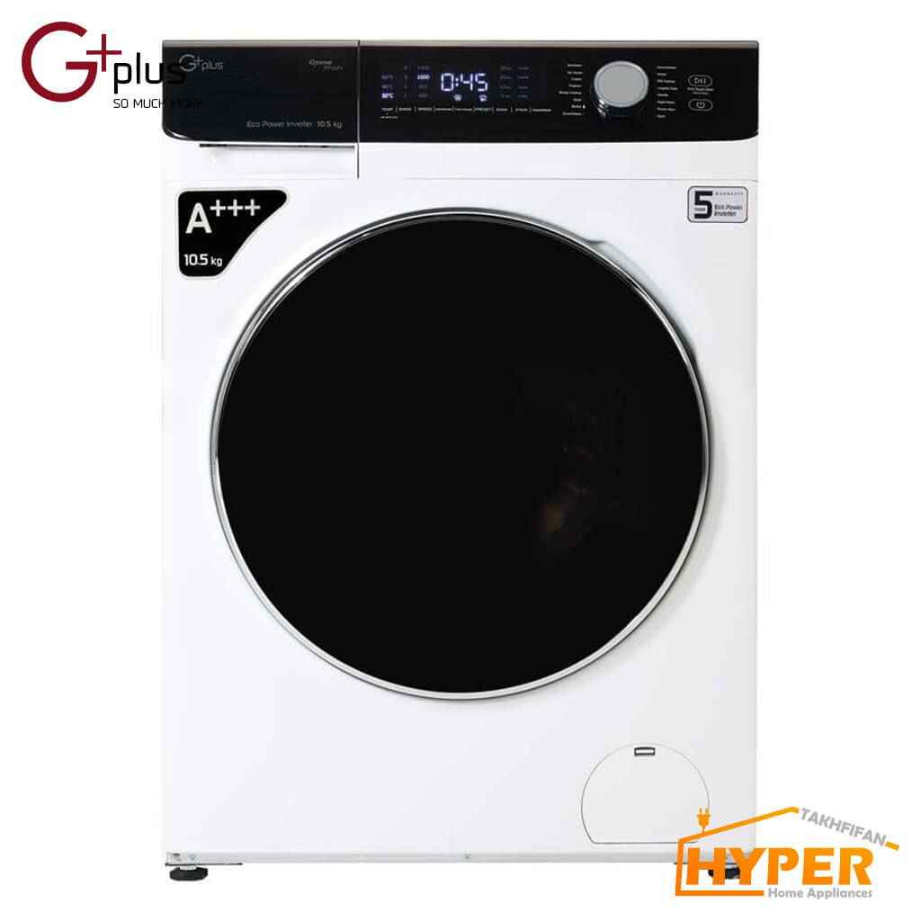 ماشین لباسشویی جی پلاس GWM-K1058W سفید 10.5 کیلویی