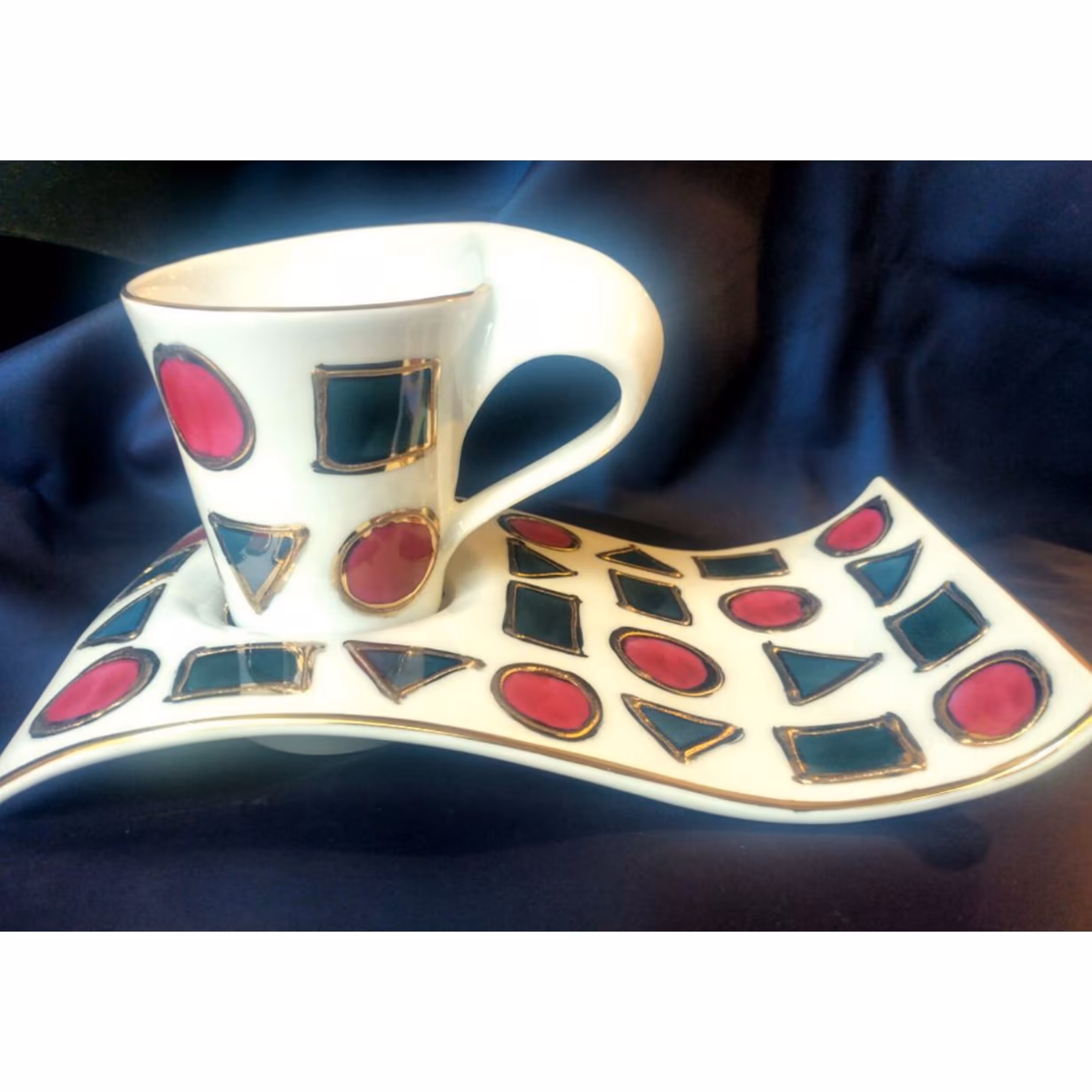 دو پارچه ویرا سه رنگ چینی قوه خوری چایخوری 