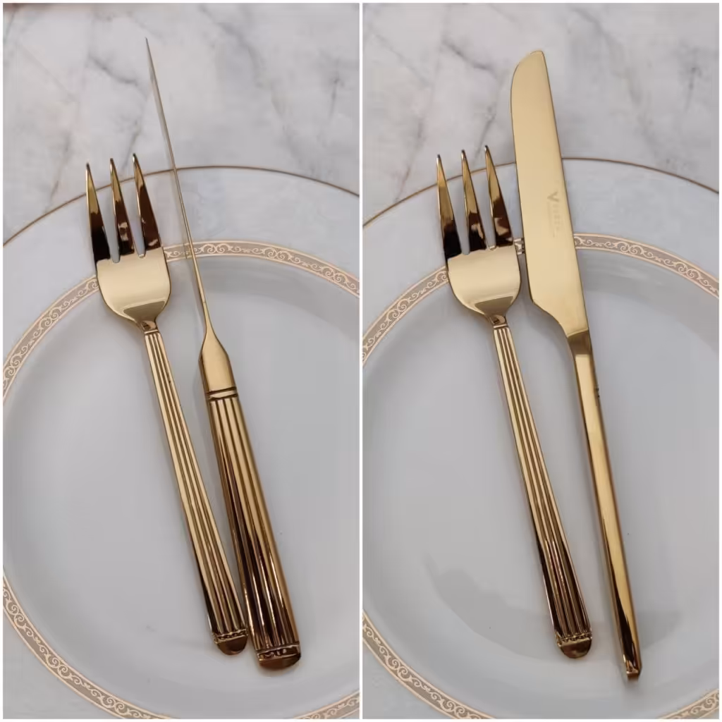 ست 12پارچه کارد وچنگال میوه خوری طلایی (3 بعدی) ورسا