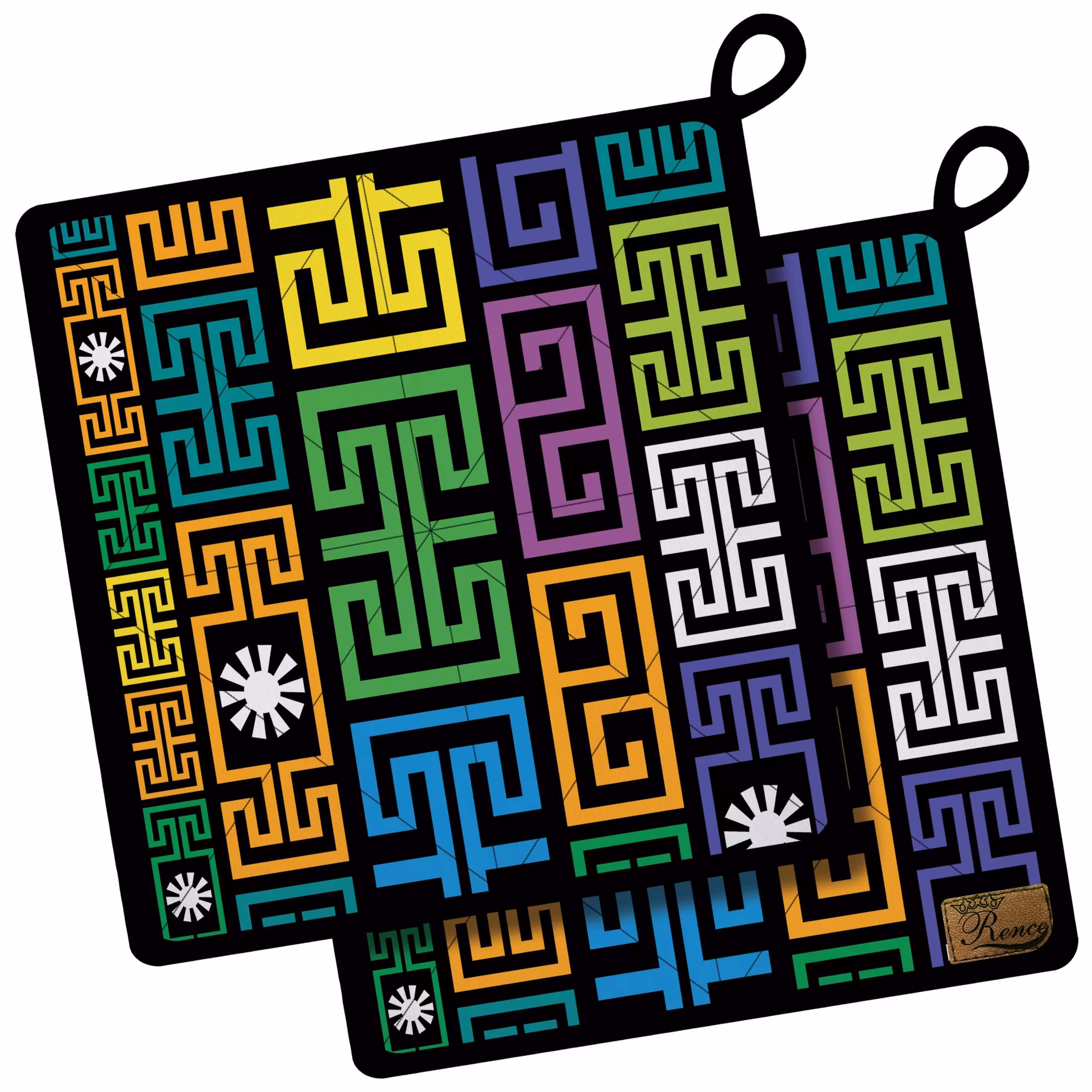 دستگیره آشپزخانه پارچه ای مخمل دو رو چاپ طرح رنگی سایز 18 در 18 مدل K1-146 شرکت رنس