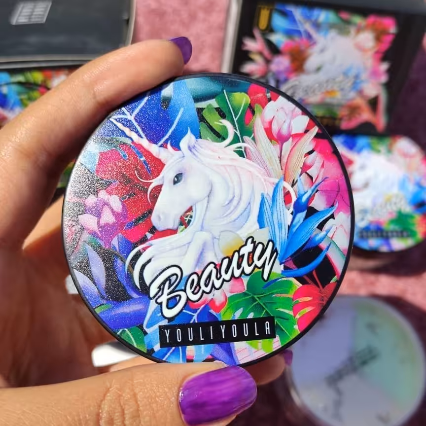 پودر فیکس آرایشی عمده(شش عدد با هم)یونیکورن جعبه دار  تثبیت کننده سه رنگ پد دار با ارسال رایگان