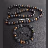 دستبند و گردنبند سنگ چشم ببر و لاوا