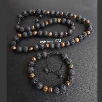دستبند و گردنبند سنگ چشم ببر و لاوا