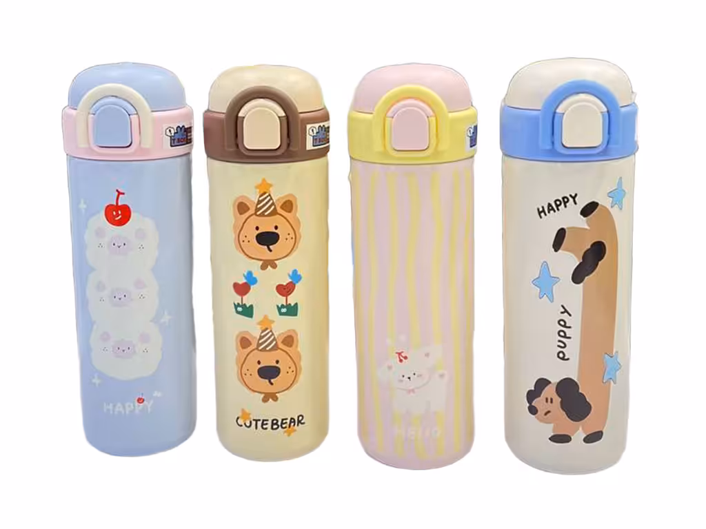 قمقمه استیل نی دار و آسان نوش حجم 500 میل طرح حیوانات