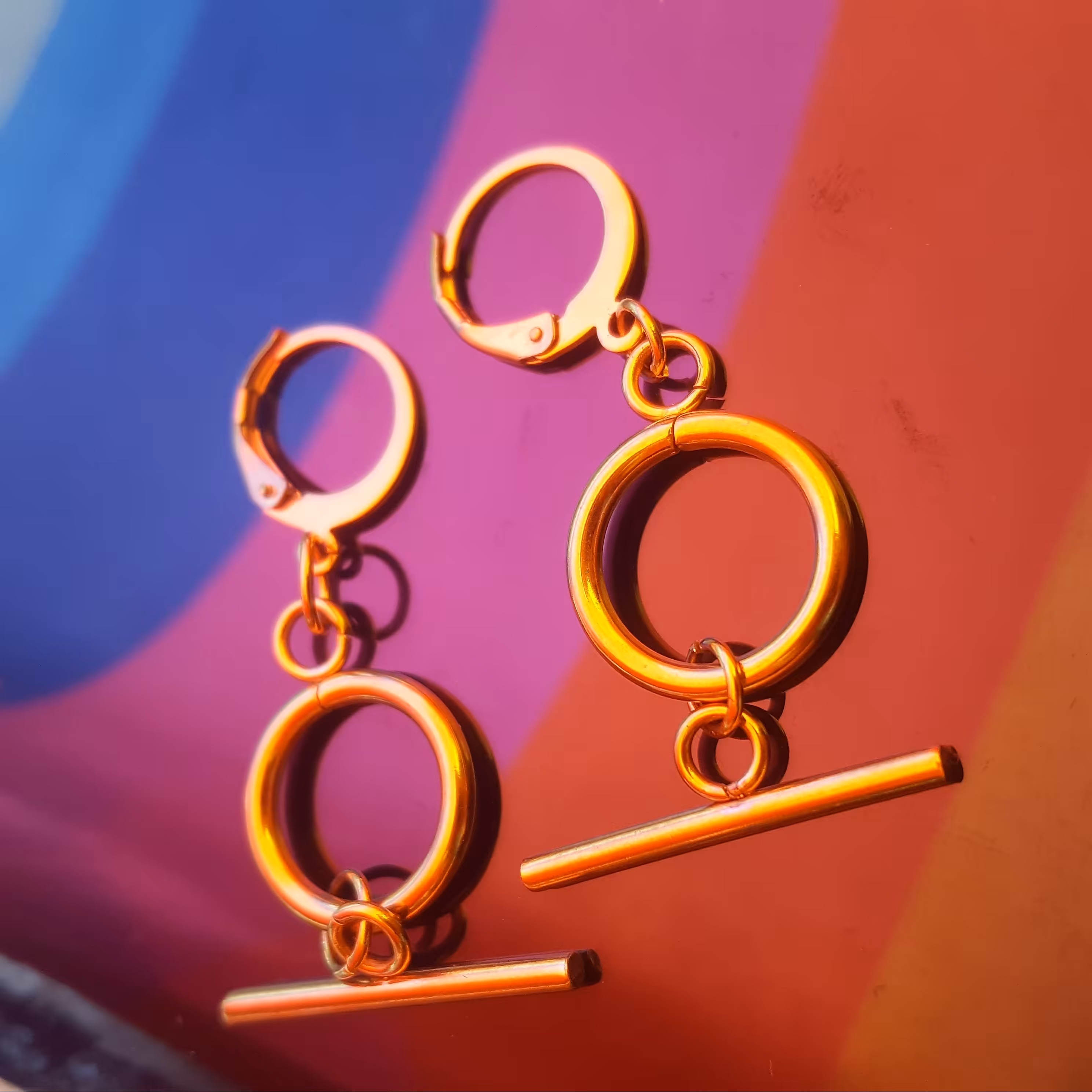 گوشواره حلقه و تی استیل ضد حسایت رنگ ثابت روکش طلا کد(234)